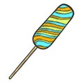 Striped candy, lollipop on stick. Vector in doodle and sketch style