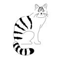 Striped cat sketch. Black white cat line silhouette. Design for children, print, nursery design, clothes. Cute funny Royalty Free Stock Photo