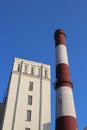 Striped chimney power station Royalty Free Stock Photo