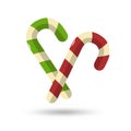 Striped Christmas Candy Canes - Green And Red Vector Illustration - Isolated On White Background Royalty Free Stock Photo