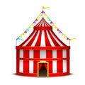 Striped Circus Tent Symbol Amusement, Festival or Carnival. Vector