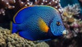 Striped clown fish swimming in vibrant reef generated by AI