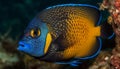 Striped clown fish swims in vibrant coral reef generated by AI