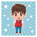 Striped color background with stars and cute anime teennager expression surprise