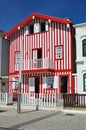 Striped colored houses, Costa Nova, Beira Litoral, Portugal, Eur