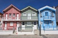 Striped colored houses, Costa Nova, Beira Litoral, Portugal, Eur