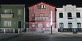 Striped colored houses at night, Costa Nova, Beira Litoral, Port