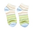 Striped cotton sock, child footwear. Isolated background Royalty Free Stock Photo