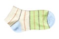 Striped cotton sock, child footwear. Isolated background Royalty Free Stock Photo