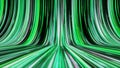 Striped creative curved texture of a cyber space. Animation. Technology pattern with bright long green bending stripes