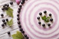 Striped currant cheesecake close-up horizontal top view Royalty Free Stock Photo