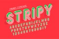 Striped 3d display font popart design, alphabet, letters and numbers