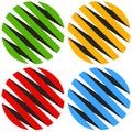 Striped 3d spheres, orbs. Sphere icons, abstract sphere logos.