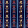 Striped damask seamless border pattern. Vintage baroque floral Royalty Free Stock Photo