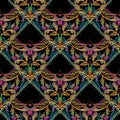 Striped embroidery baroque colorful seamless pattern. Damask tap