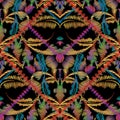 Striped embroidery baroque colorful seamless pattern. Damask tap