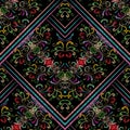 Striped embroidery Baroque seamless pattern. Embroidery floral b Royalty Free Stock Photo