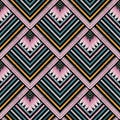 Striped embroidery vector seamless pattern. Grunge tapestry stripes, borders. Geometric ethnic style tribal zig zag background. E Royalty Free Stock Photo