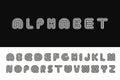 Striped english alphabet. Vector linear font.