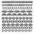 Striped ethnic seamless pattern with dots, triangles, stripes, squares. Tribal linear geometrical background. Vector