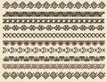 Striped ethnic seamless pattern with dots, triangles, stripes, squares. Tribal linear geometrical background. Vector