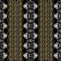 Striped floral seamless border pattern. Black vector geometric b Royalty Free Stock Photo