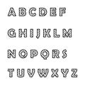 Striped font design, black and white letters of the English alphabet. vector