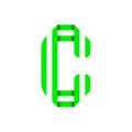 Striped font, modern trendy alphabet, letter C folded from green paper tape