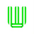 Striped font, modern trendy alphabet, letter W folded from green paper tape