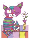 Striped funny cat on the rug illustration Royalty Free Stock Photo