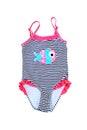 Striped fused kids swimsuit. on white. Royalty Free Stock Photo