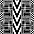 Striped geometric greek key meander seamless pattern. Vector abstract black and white modern background. Stripes, zigzag, squares Royalty Free Stock Photo