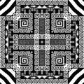 Striped geometric greek key meander seamless pattern. Vector abstract black and white modern background. Stripes, zigzag, squares Royalty Free Stock Photo