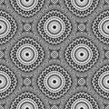 Striped geometric zigzag mandalas seamless pattern. Black and white abstract vector background. Ethnic tribal tiled Royalty Free Stock Photo
