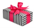 Striped gift box with a bow and ribbon