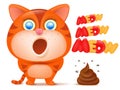 Striped ginger cat cartoon character with bunch of poop