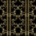 Striped gold Baroque embroidery vector 3d seamless pattern. Royalty Free Stock Photo