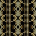 Striped gold Baroque embroidery vector seamless pattern Royalty Free Stock Photo