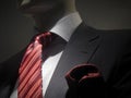 Striped grey jacket with red striped tie and handk Royalty Free Stock Photo