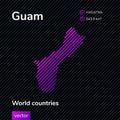 Striped Guam vector map in violet and black colors. Flat style illustration