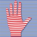 Striped hand on striped background