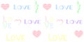 Wedding seamless pattern with striped hearts and colorful inscriptions love on a white background Royalty Free Stock Photo