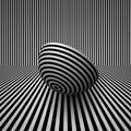 Striped hemisphere over perspective lines. abstract monochrome optical illusion