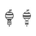 Striped hot air balloon with basket and flag line and solid icon, Balloons festival concept, Air transport sign on white Royalty Free Stock Photo