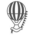 Striped hot air balloon with flags thin line icon, Balloons festival concept, Air transport sign on white background Royalty Free Stock Photo