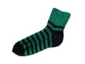 Black and green color striped isolated woolen sock Royalty Free Stock Photo