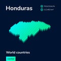 Striped isometric neon vector Honduras map in trend colors with 3d effect.