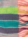 Striped knitted cotton fabric matte texture top view. Colorful stripes knitwear background. Fashion multicolor clothes