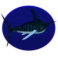 A striped marlin and blue circle design