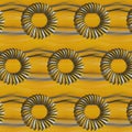 repeating mobius rings objects with yellow grey black and white striped patterns Royalty Free Stock Photo